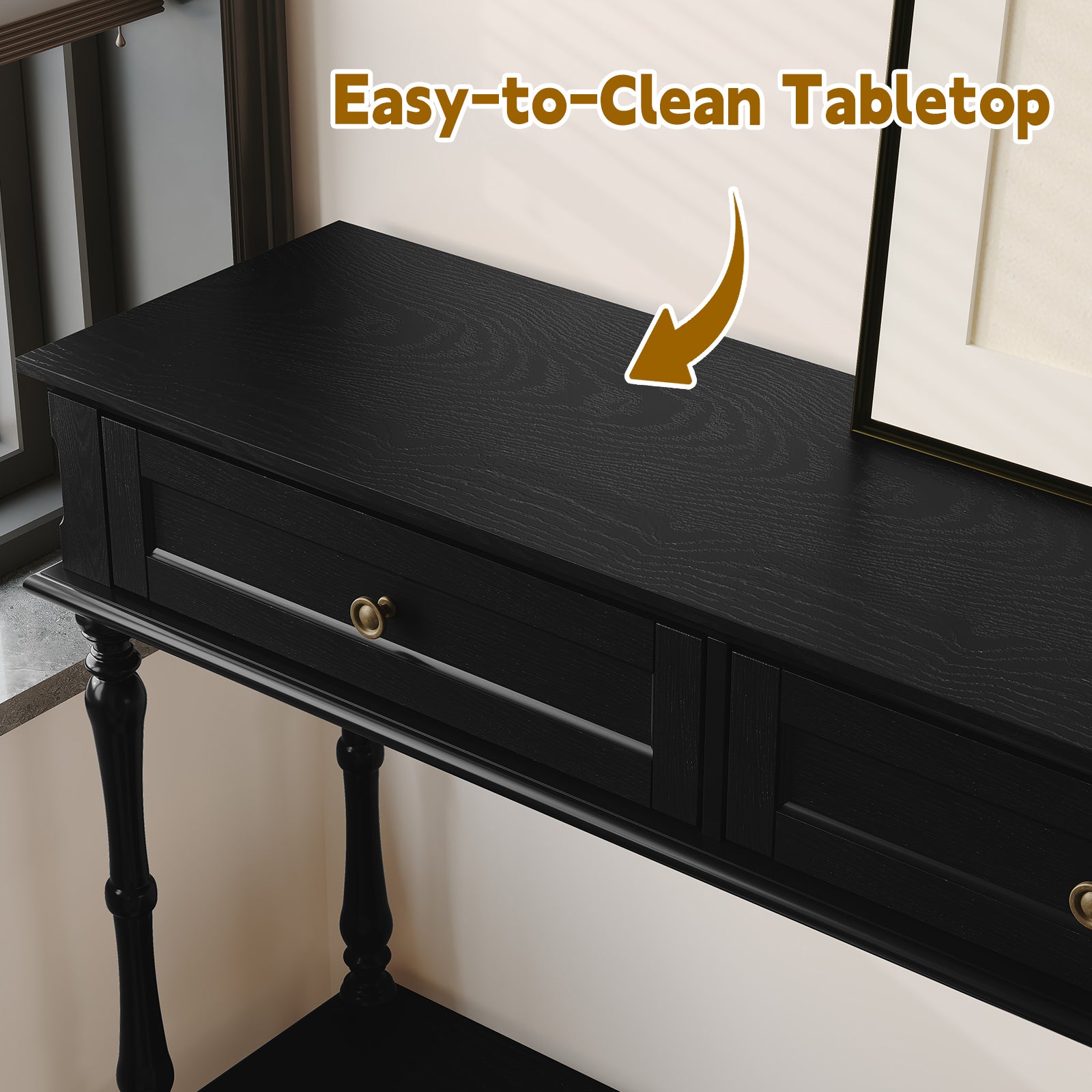CBJCBJ40"Vintage Minimal Assembly Console Table with 2 Storage Drawers,Suitable for Living Room,Black
