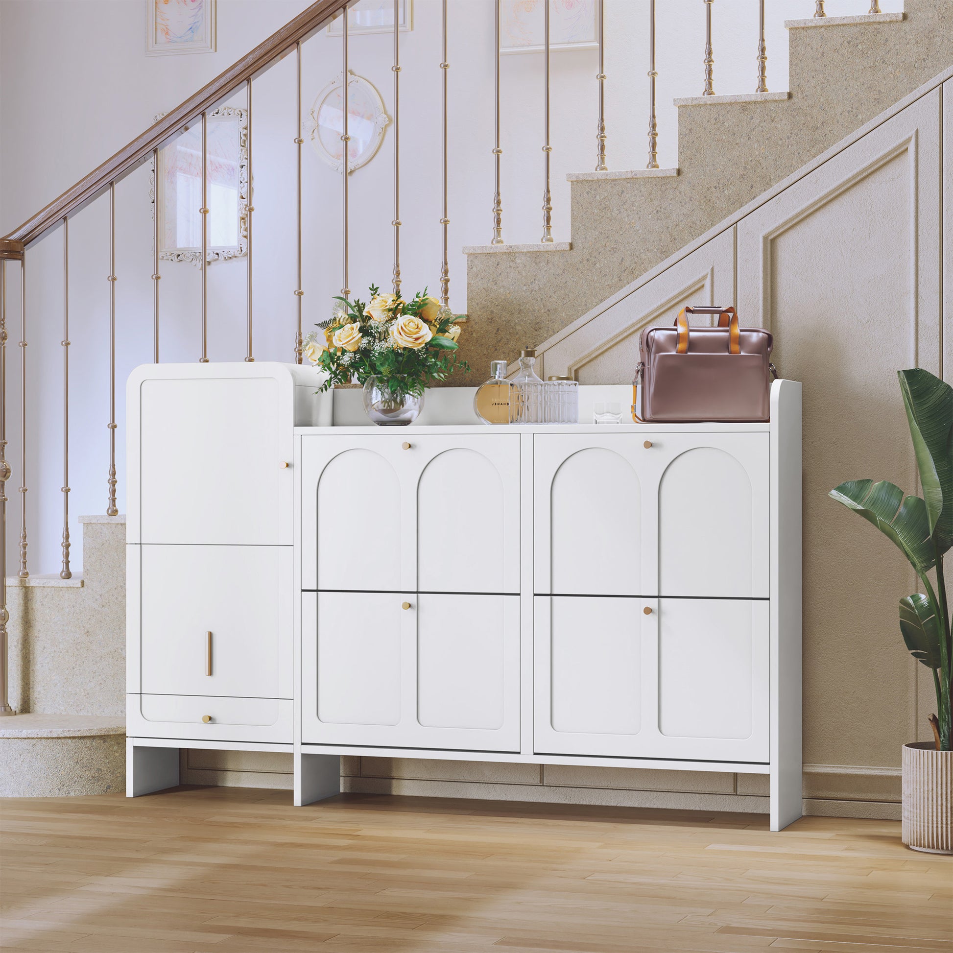 HLR® Modern Large Shoe Cabinet with 4 Flip Drawers