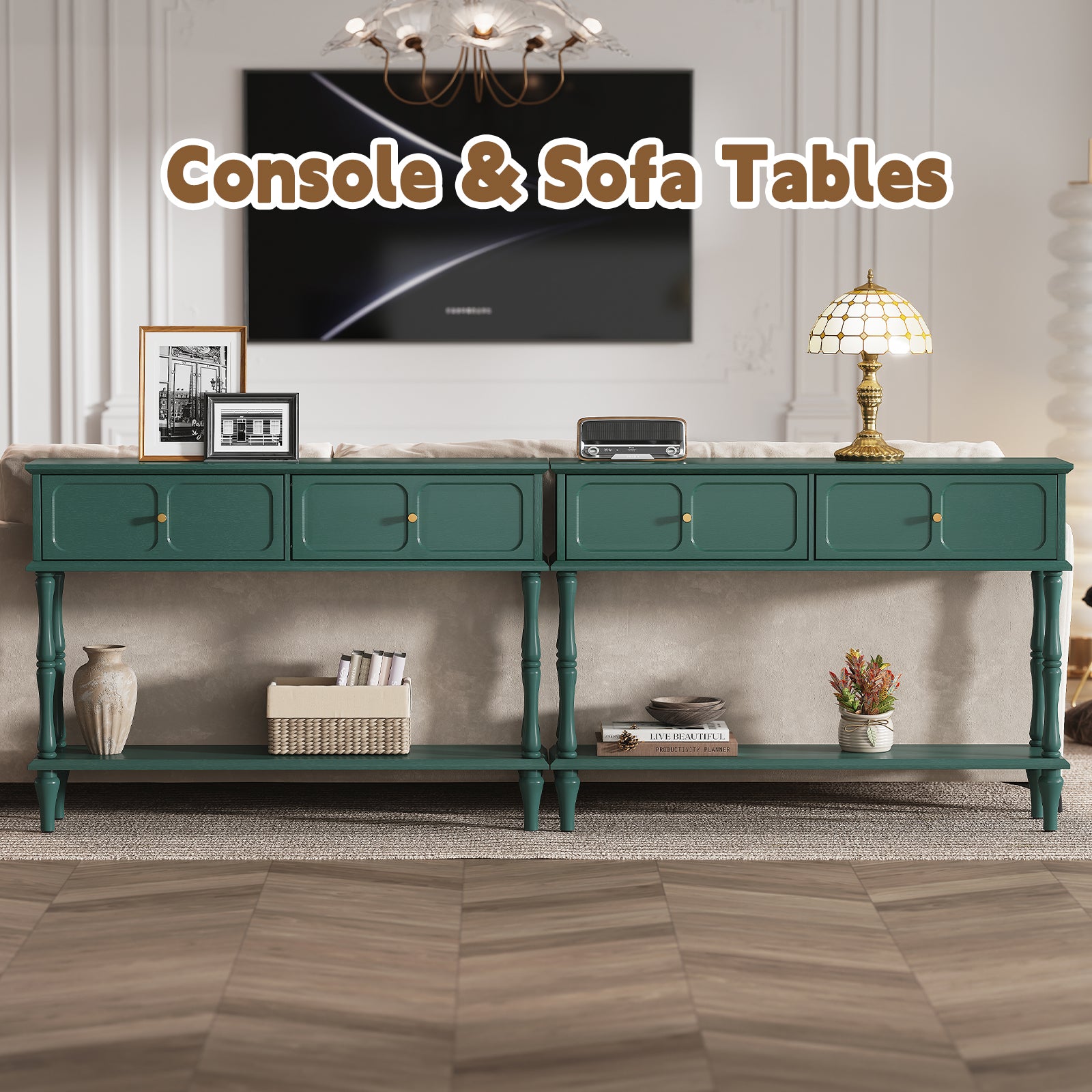 CBJCBJ 47" Mid-Century Console Tables, Entryway Table with Storage for Living Room, Hallway, Green