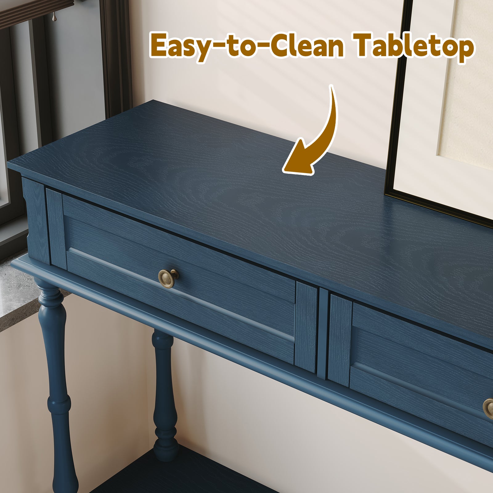 HLR 40" Modern Console Table, Assembled Entryway Table with 2 Drawers for Living Room, Blue