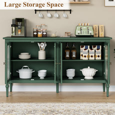 HLR 58'' Large Sideboard Buffet Cabinet with Storage, 4 Glass Modern Credenza Table for Kitchen, Green