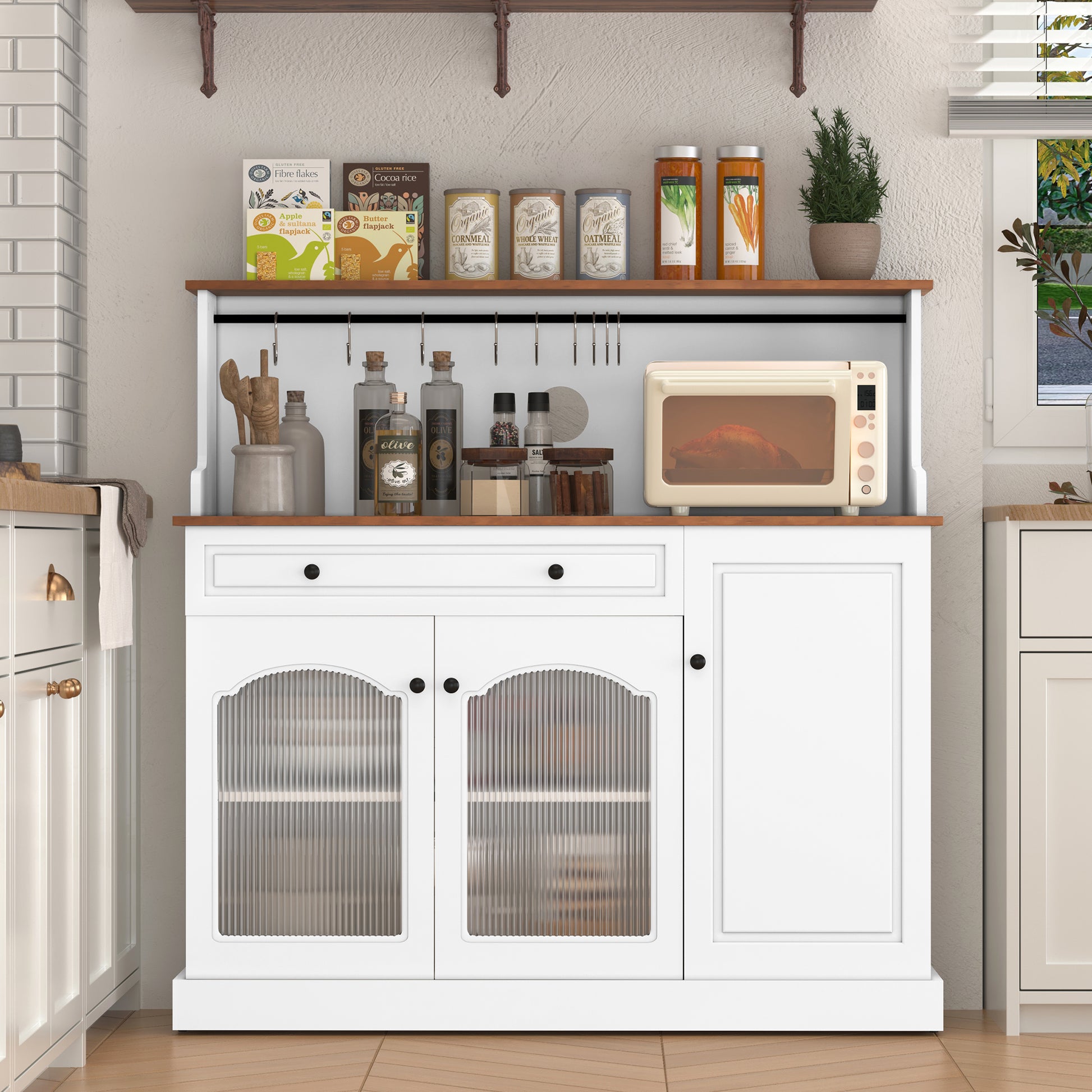 HLR® 48” Farmhosue Coffee Bar Cabinet with Hutch