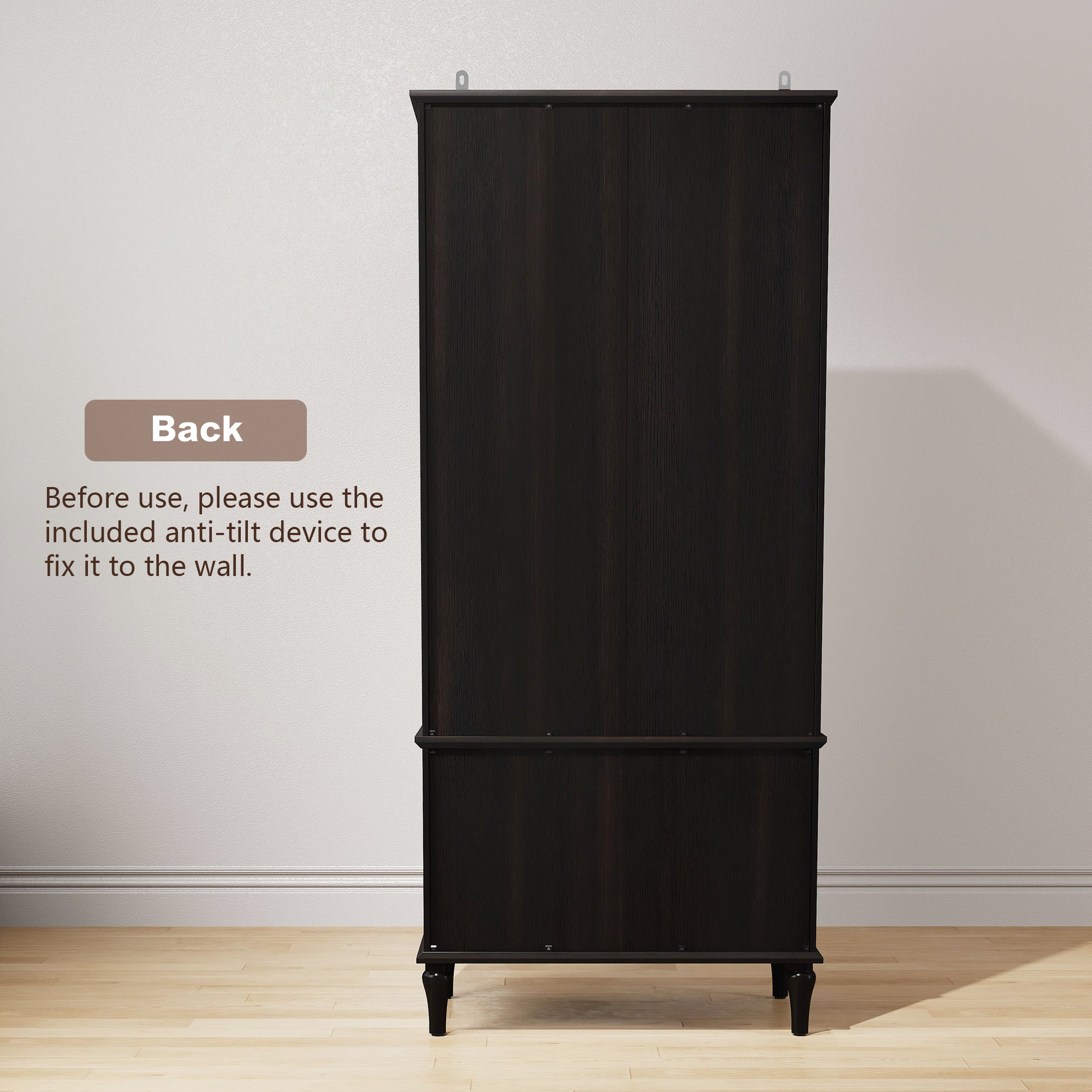 HLR 71" Tall Modern Wood Armoire Wardrobe Closet, Freestanding Cabinet with Hanging Rod for Bedroom, Black