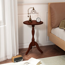 HLR Round Small End Table, Wooden Pedestal Side Coffee Table, Vintage Accent Nightstand for Living Room, Bedroom, Entryway, Dark Brown