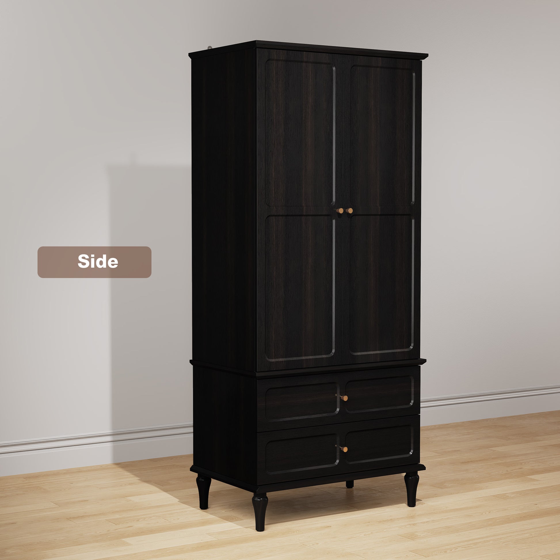 HLR 71" Tall Modern Wood Armoire Wardrobe Closet, Freestanding Cabinet with Hanging Rod for Bedroom, Black