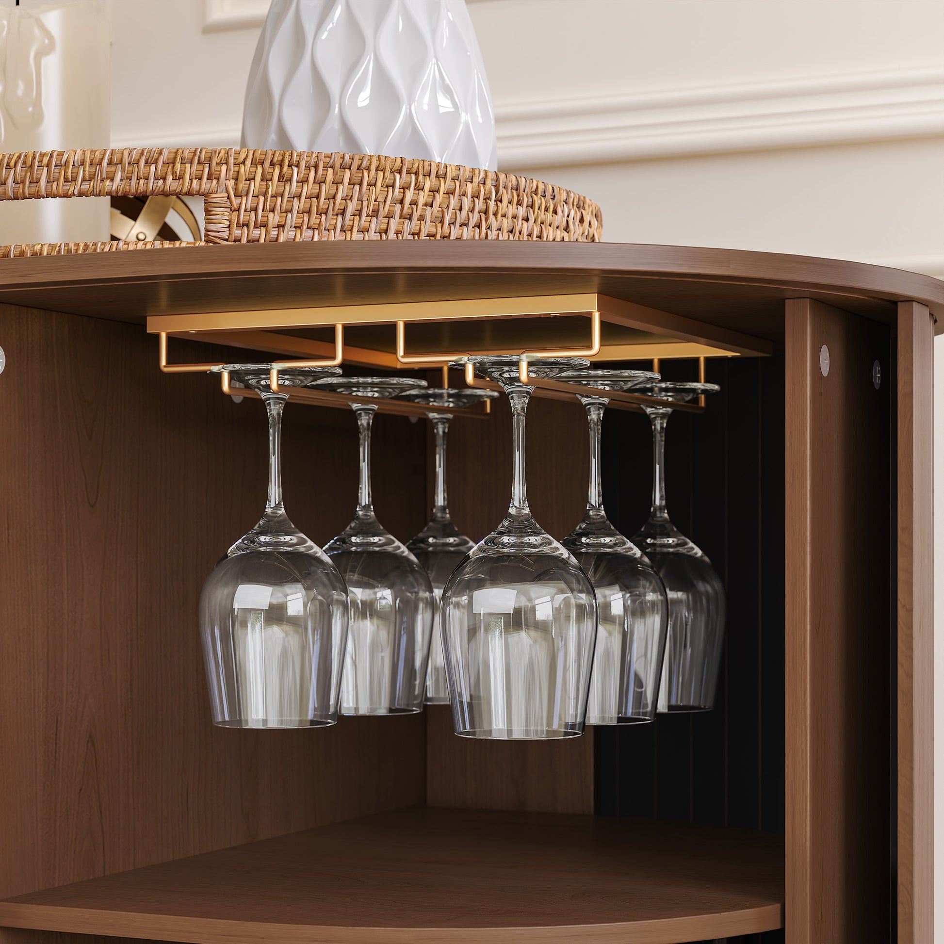 CBJCBJ 53" Wine Bar Cabinet with Tambour Door, Coffee Bar for Dining Room,Green