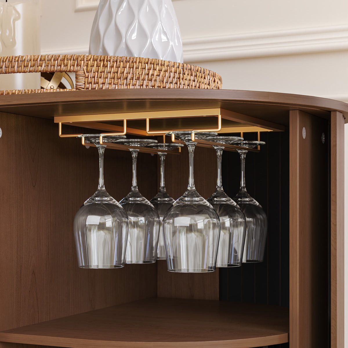 CBJCBJ 53" Wine Bar Cabinet with Tambour Door, Coffee Bar for Dining Room,Green