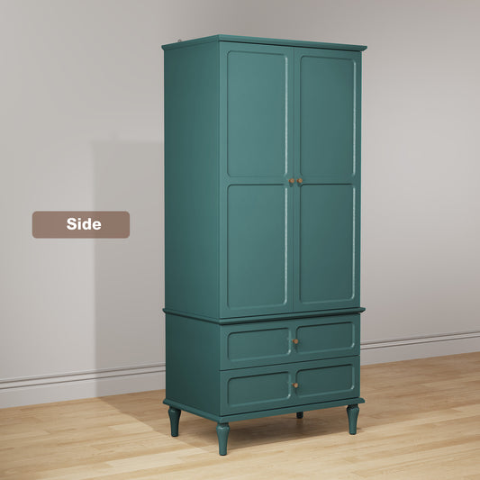 HLR 71" Tall Modern Wood Armoire Wardrobe Closet, Freestanding Cabinet with Hanging Rod for Bedroom, Green