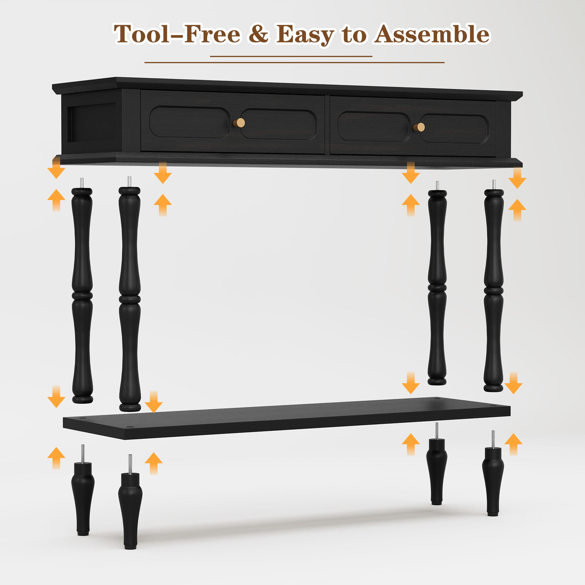 HLR 41" Mid Century Console Tables, Entryway Tables with 2 Drawers, 10 Mins Assembly, Black