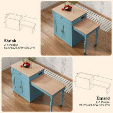 CBJCBJ Modern Extendable Kitchen Islands on Wheels with Power Outlet, Dining Table Cart with 2 Doors Storage