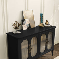 CBJCBJ Retro 47'' Wood Sideboard Buffet Cabinet,Storage Cabinet with Glass Doors for Living Dining & Bedroom (Black)
