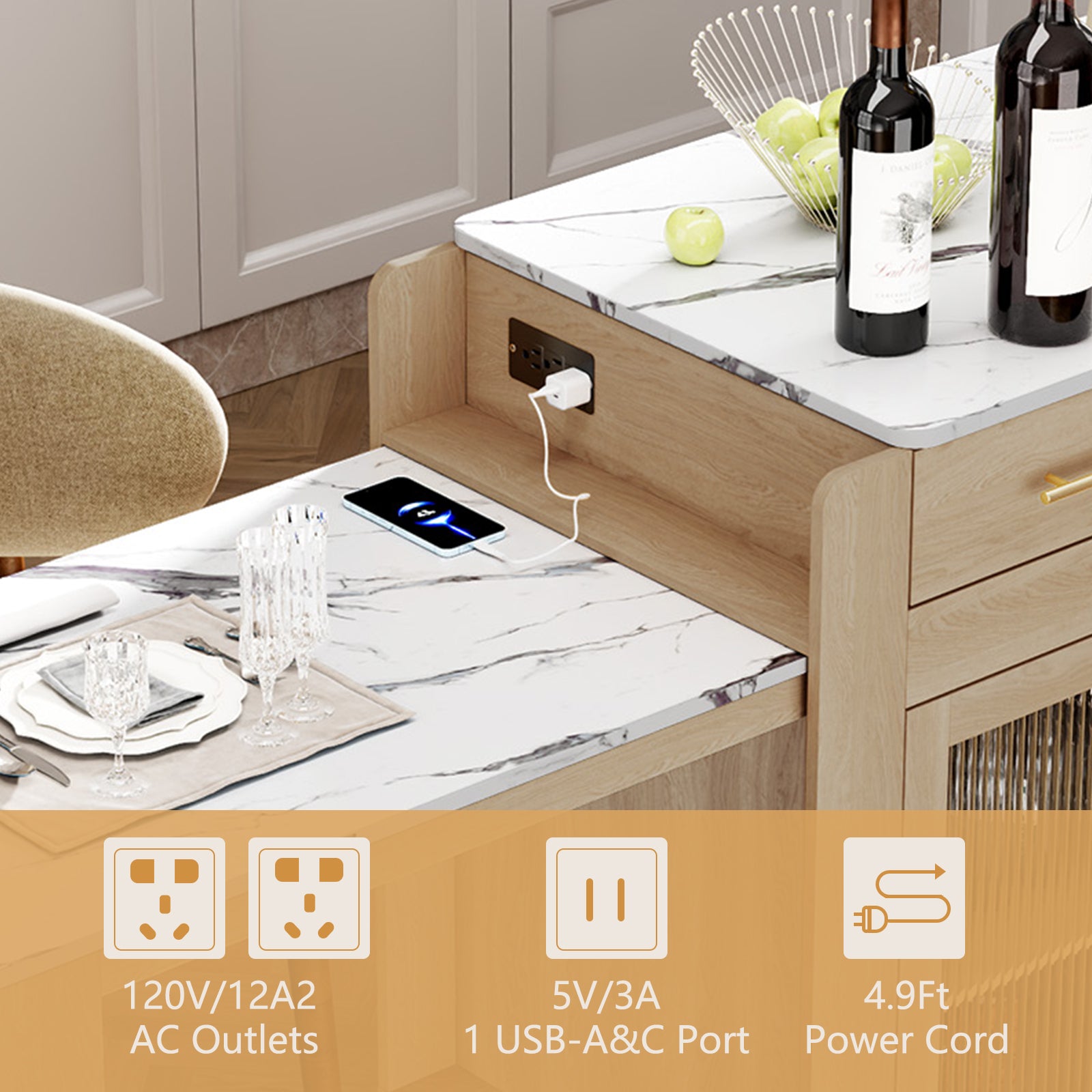 CBJCBJ Kitchen Island with Storage | Expandable Retractable on Wheels 71.65" L | Space-Saving of Island Cart, Beige
