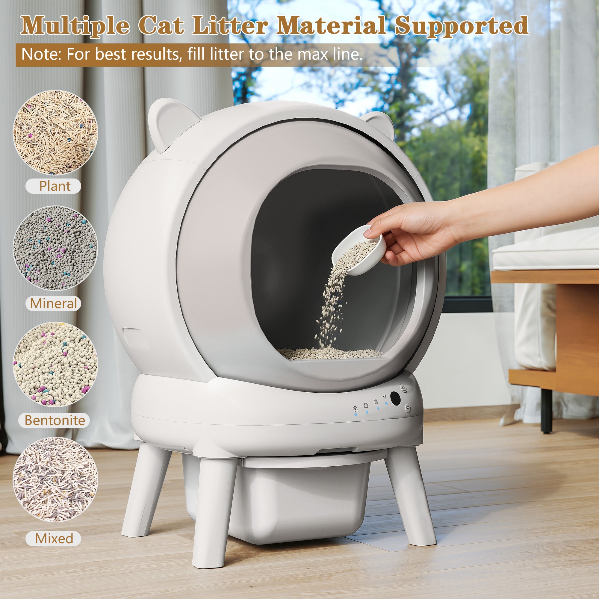 CBJCBJ 70L Smart Automatic Self-cleaning Cat Litter Box, Supports APP Control and Multiple Layer Safety Protection,White