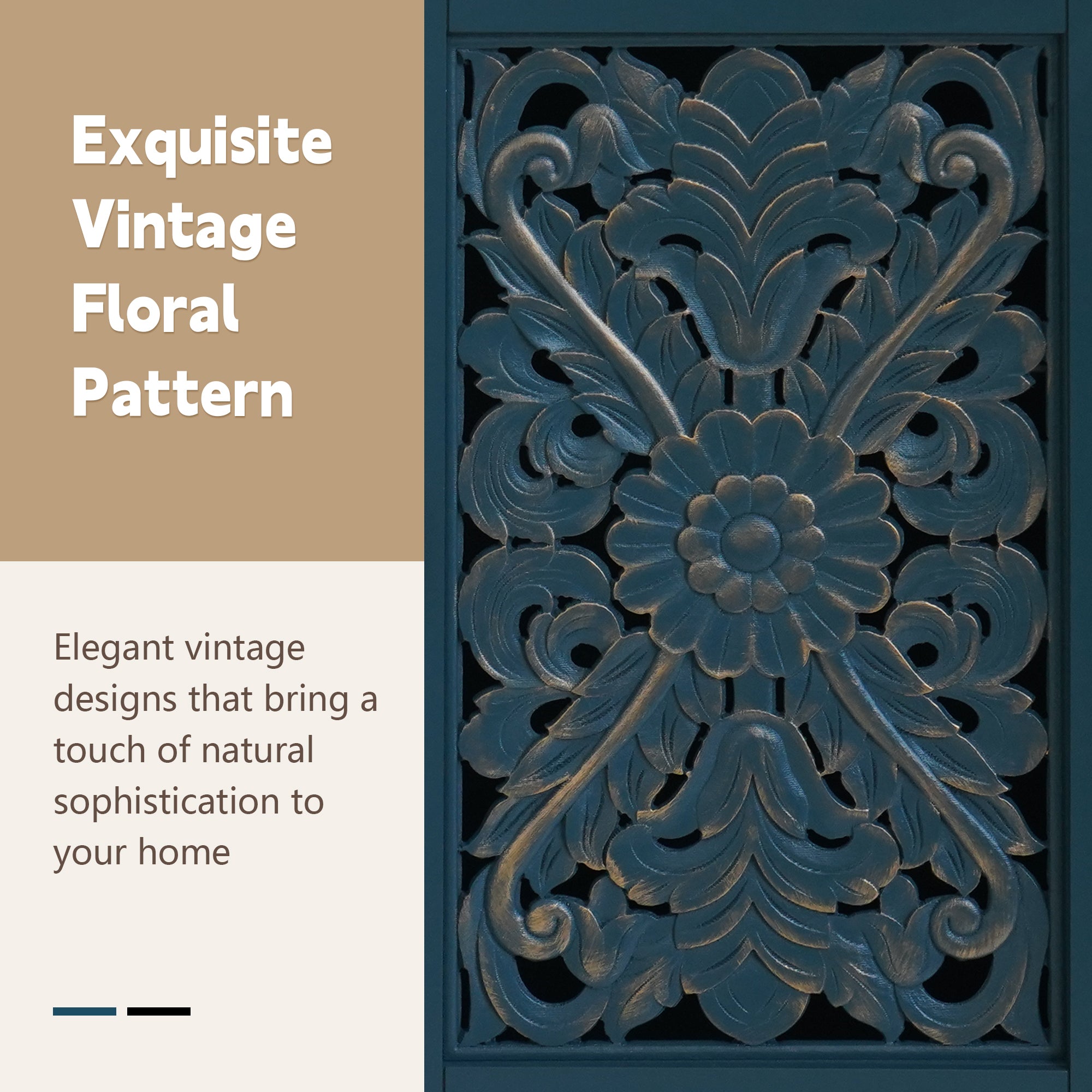 CBJCBJ Mid-Century Retro 62" Wood Openwork Carved 4 Door Sideboard Buffet Cabinet for Living Dining & Bedroom,Blue