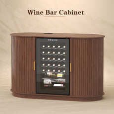 HLR Mid Century Coffee Bar Cabinet, Wine Cabinet Mini Fridge Space, Brown