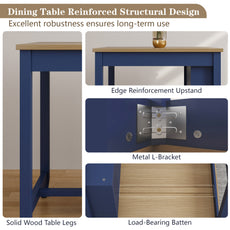 HLR Farmhouse Dining Table Set for 2, Small Kitchen Table Chairs Set of 2 with Tufted for Apartment, Blue