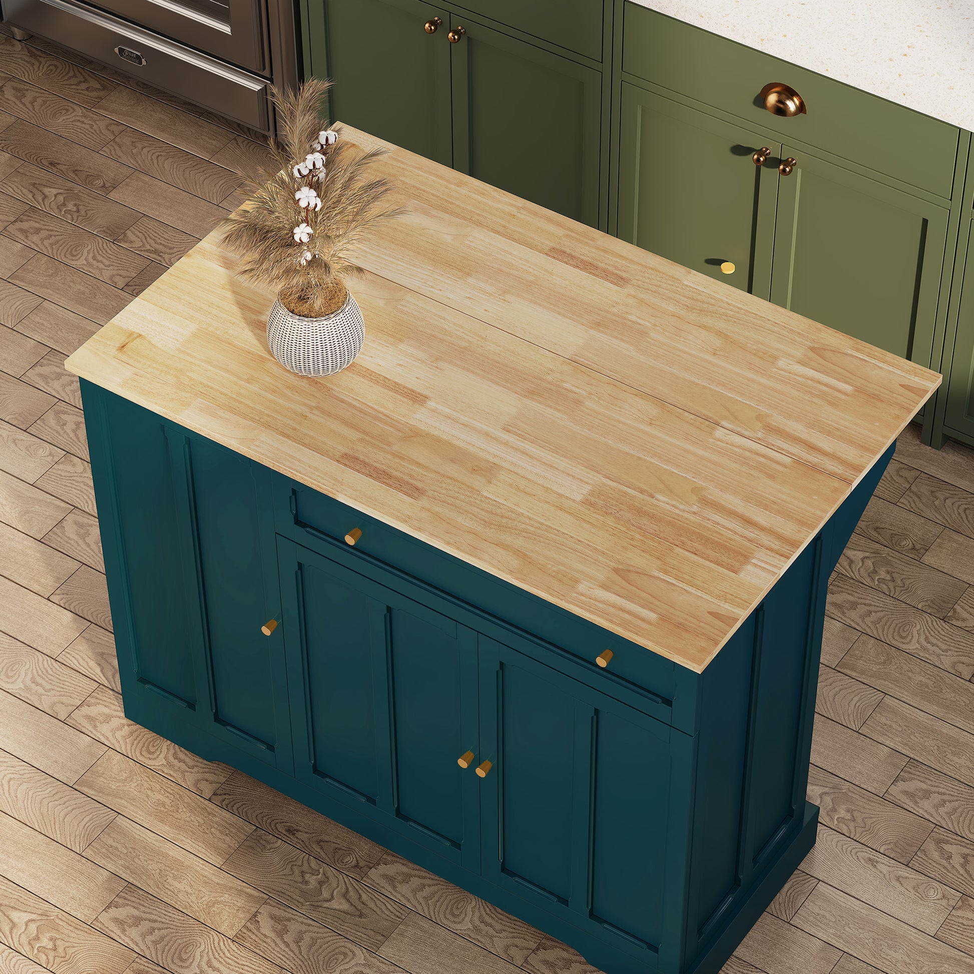 CBJCBJ 47.2" Modern Rolling Kitchen Island with Drop Leaf, Kitchen Cart with Storage, Green