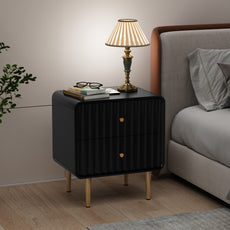 CBJCBJ Modern Bedroom Nightstand Set of 2, 20-Inch Wood Bedside Table with 2 Drawers and Gold Handles