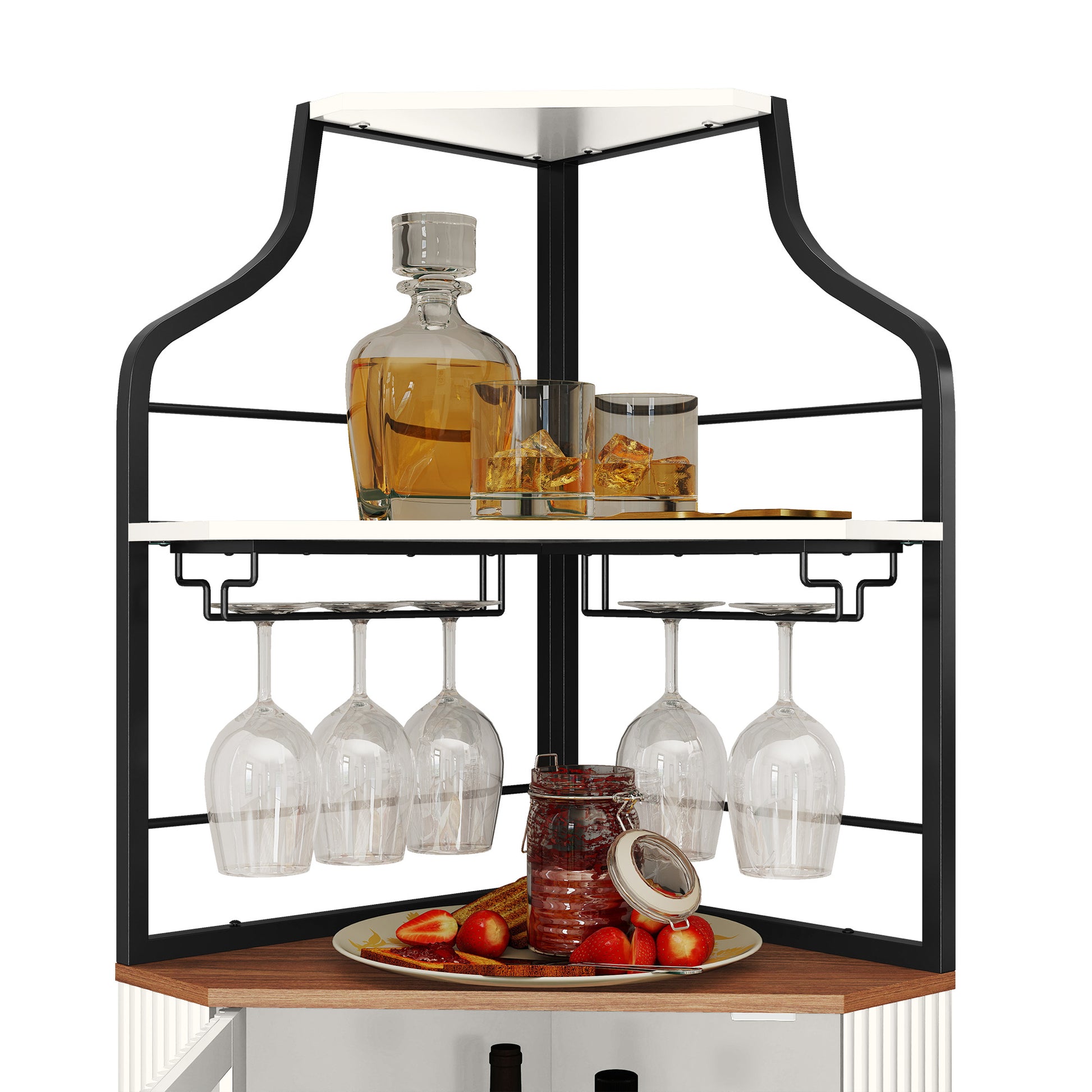 CBJCBJ Corner Coffee Bar Cabinet with LED Strip, Modern Wine Bar Cabinet with Cup Rack, for Dining Room,White