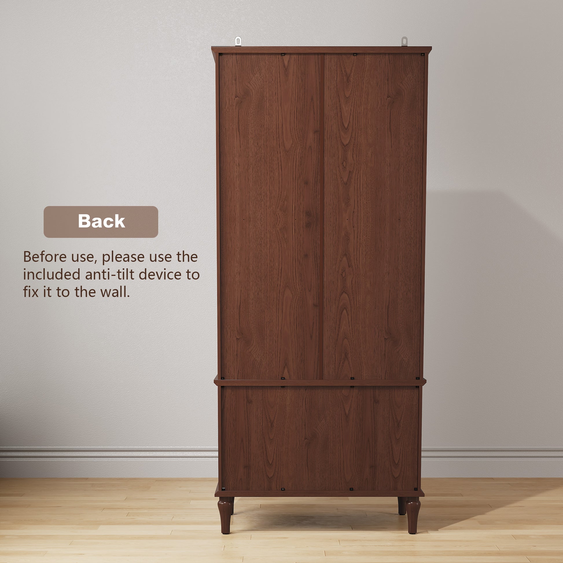 HLR 71" Tall Modern Wood Armoire Wardrobe Closet, Freestanding Cabinet with Hanging Rod for Bedroom, Brown