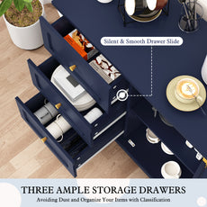 HLR Modern 32" Accent Cabinet 3 Drawers & Door, Wood Sideboard with Storage for Living Room Navy Blue