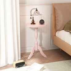 HLR Round Small End Table Set of 2, Wooden Pedestal Side Coffee Table, 2pcs Vintage Accent Nightstand for Living Room, Bedroom, Entryway, Pink