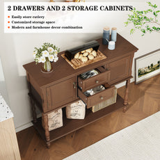 CBJCBJ 42'' Farmhouse Console Table , 2 Drawer Narrow Long Entryway Table with Open Storage Shelf , for Living Room,Brown