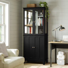 CBJCBJ Modern Bookcase with Storage, Display Cabinet with Glass Doors, Storage Cabinet with Adjustable Shelves,Black