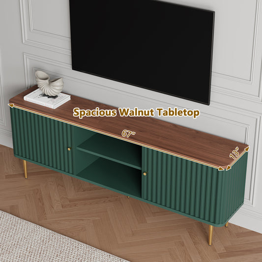 CBJCBJ Modern Fluted 67" TV Stand for 75inch TV with Storage, Entertainment Center for Living Room,Green
