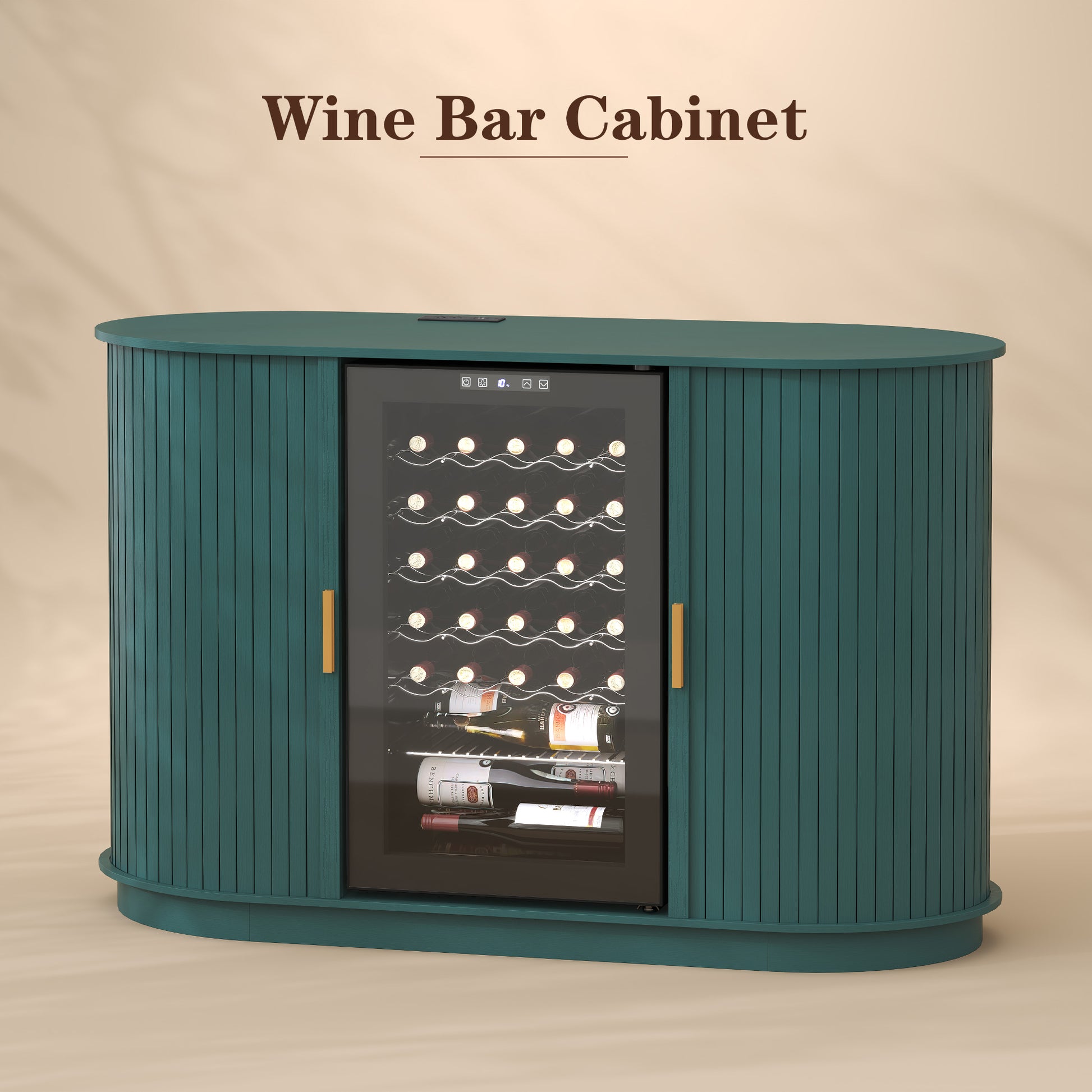 HLR Mid Century Coffee Bar Cabinet, Wine Cabinet Mini Fridge Space, Green