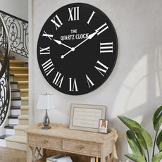 CBJCBJ 35.5” Farmhouse Large Shiplap Round Wall Clock with Roman Numeral for Living Room Decor, Black