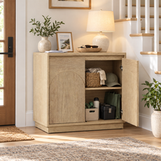 HLR 31.5'' Sideboard Buffet Cabinet, Mid-Century Wood Accent Cabinet with 2 Doors Storage for Living, Beige