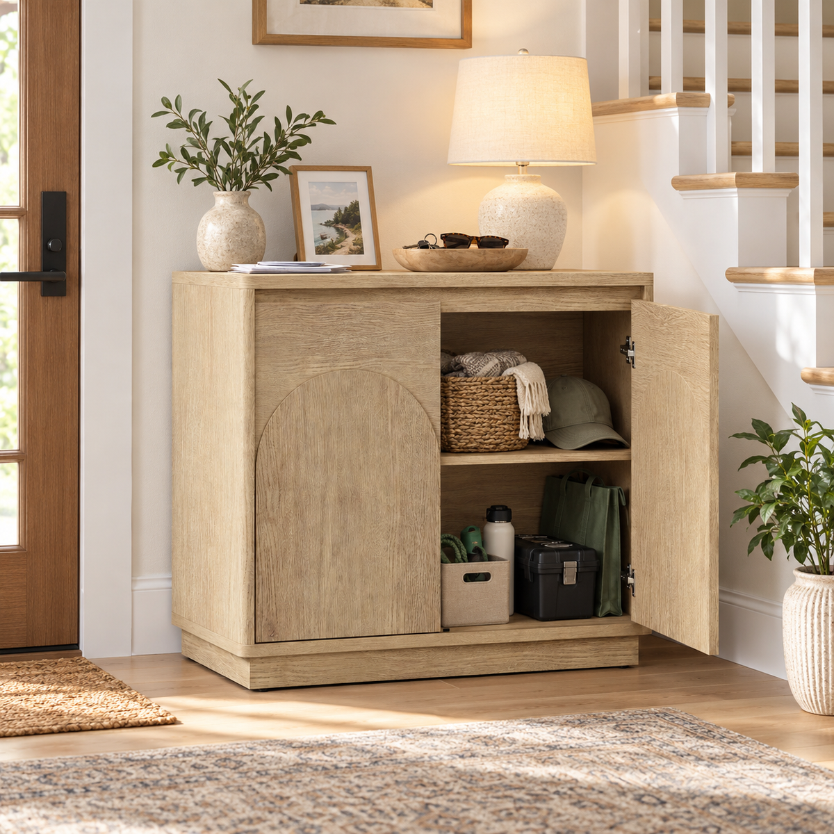 HLR 31.5'' Sideboard Buffet Cabinet, Mid-Century Wood Accent Cabinet with 2 Doors Storage for Living, Beige