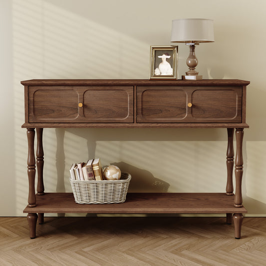 HLR 47" Mid Century Console Table, Aged Finish Entryway Table with Storage Shelf for Hallway, Brown