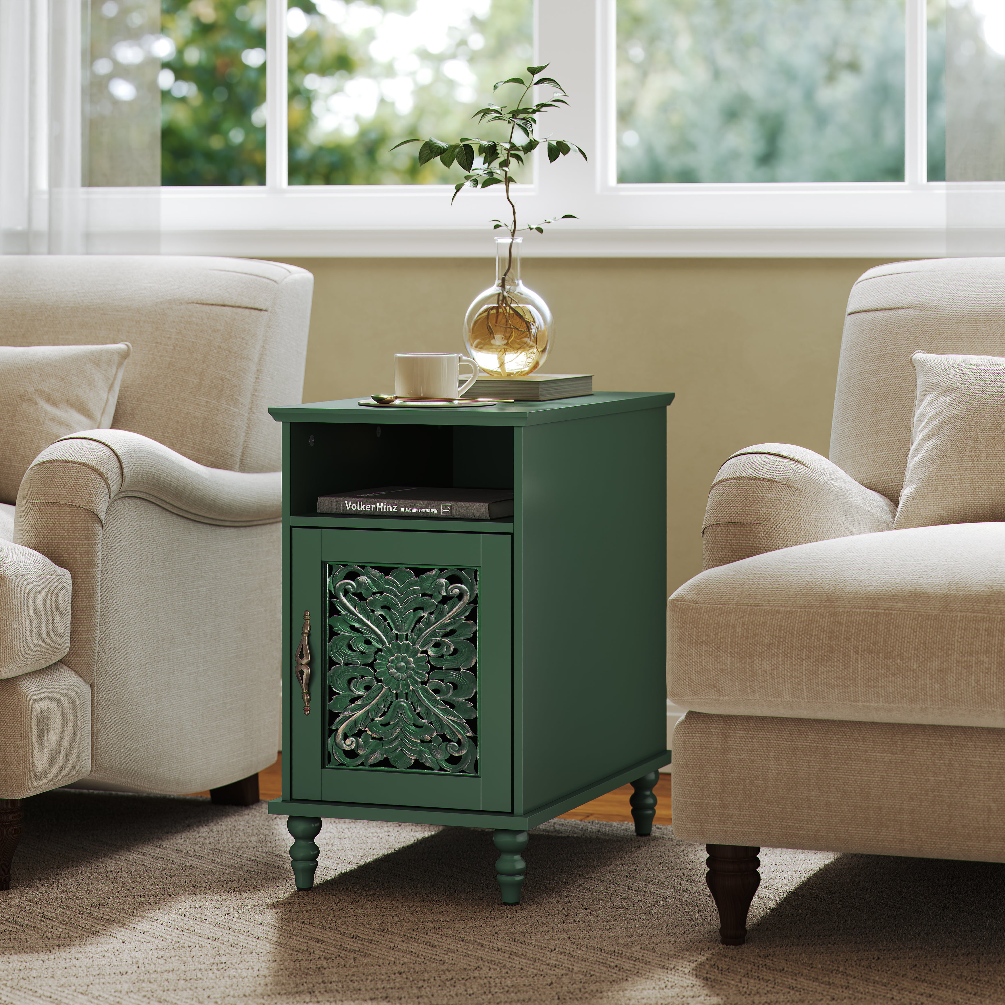 HLR Mid-Century 19"W  Sideboard Buffet Cabinet with Storage for Living Room, Green.