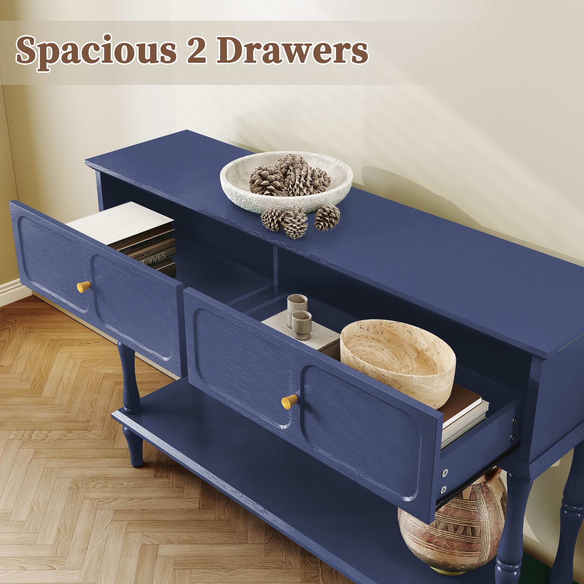 CBJCBJ 47" Mid-Century Console Tables, Entryway Table with Storage for Living Room, Hallway,Blue