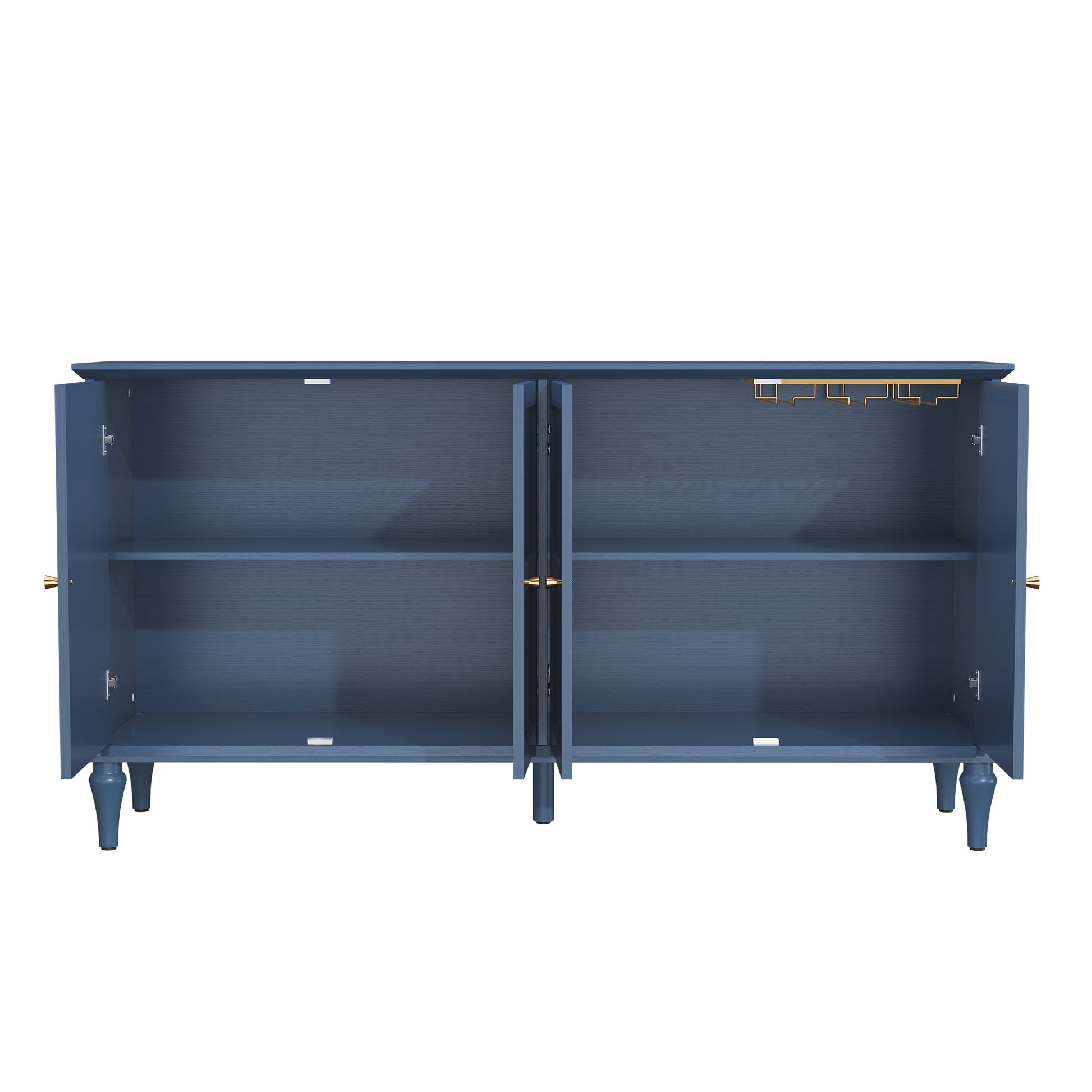 HLR Mid Century 58" Wood 4 Door Sideboard Buffet Cabinet with Storage for Living Dining (Navy Blue)