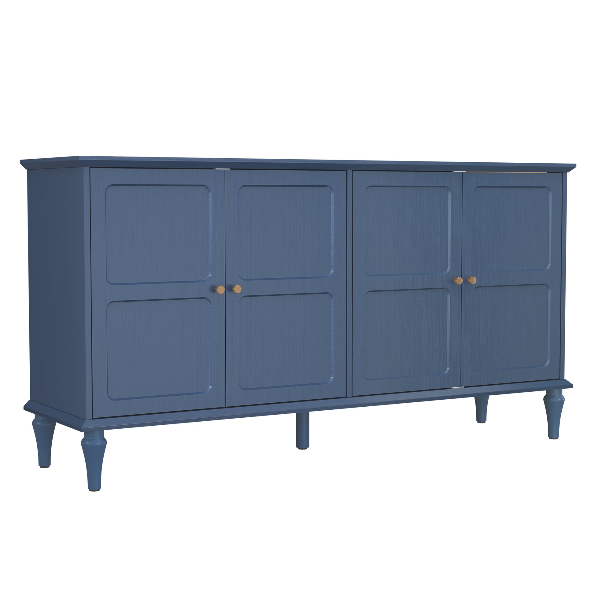 HLR Mid Century 58" Wood 4 Door Sideboard Buffet Cabinet with Storage for Living Dining (Navy Blue)