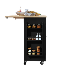 HLR 50.39" Kitchen Islands with Storage, Wood Top Cart with Drop Leaf and Wheels,Black