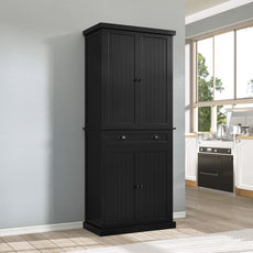 HLR Freestanding Durable Kitchen Pantry Storage Cabinet with Adjustable Shelves, Black