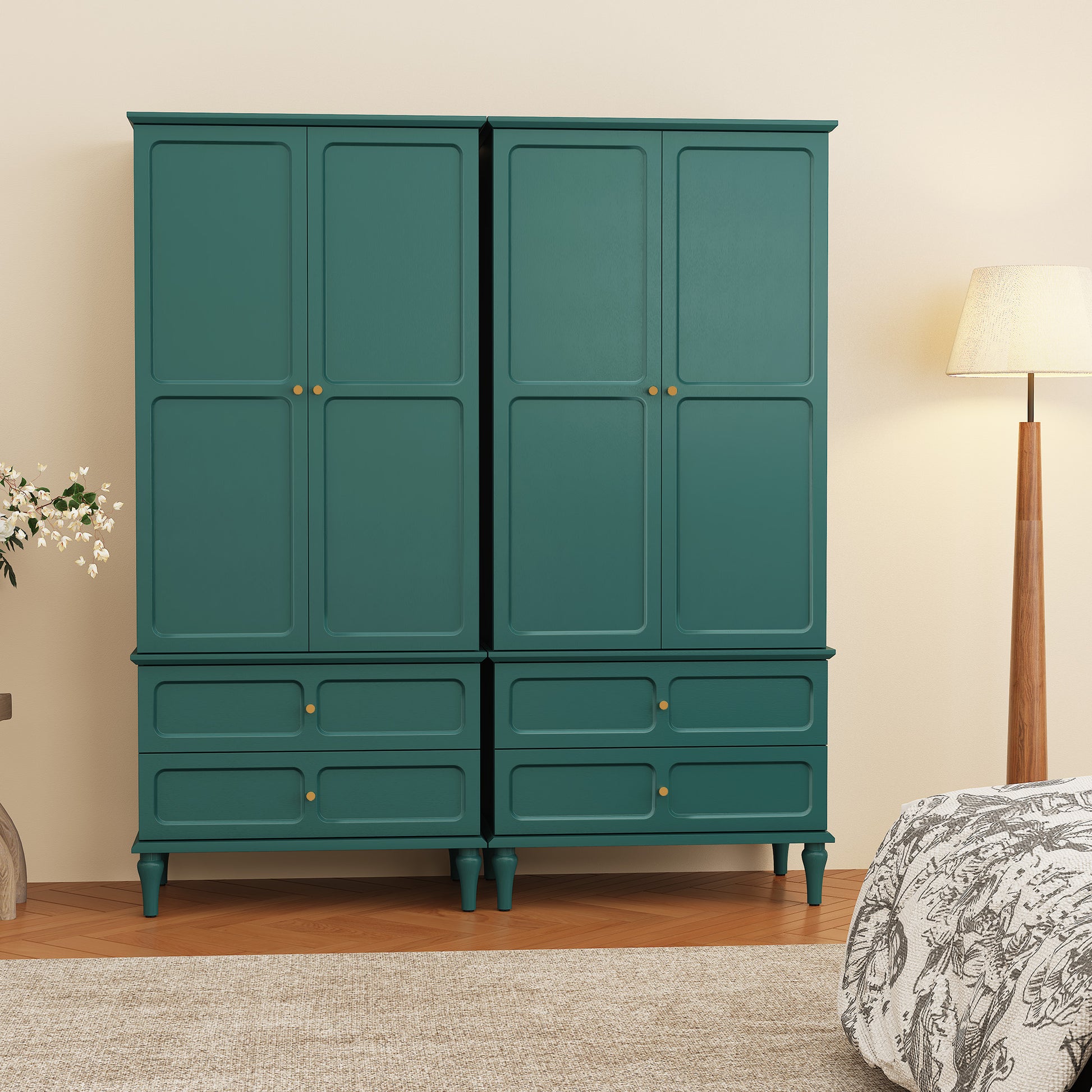 HLR 71" Tall Modern Wood Armoire Wardrobe Closet, Freestanding Cabinet with Hanging Rod for Bedroom