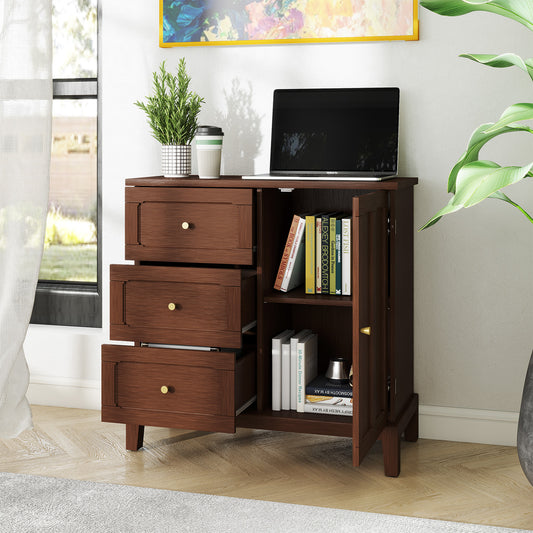 HLR Modern 32"W Accent Cabinet 3 Drawers & Door, Wood Sideboard with Storage for Living Room, Brown
