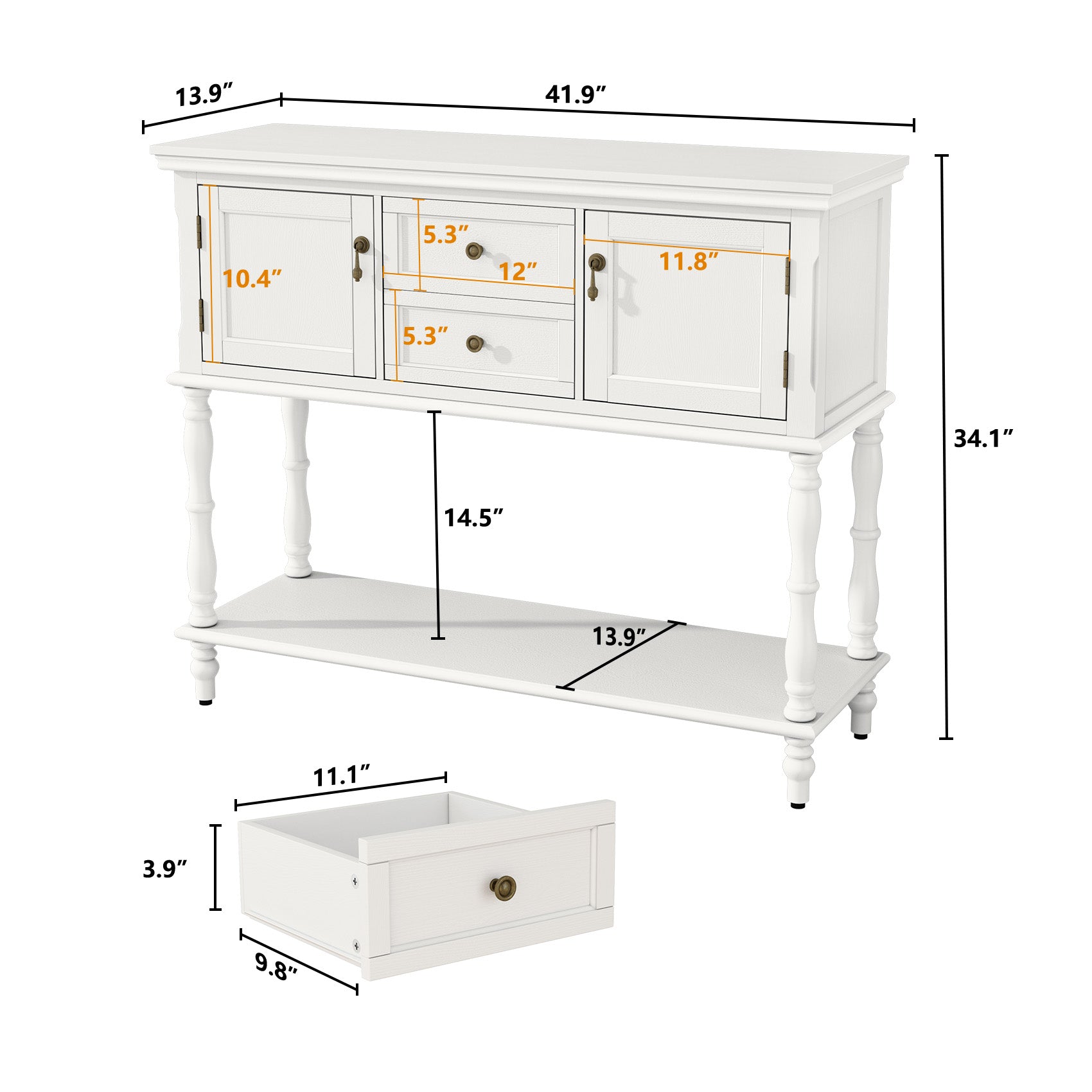 HLR 42" Farmhouse Modern Console Table, Entryway Table with Storage Shelf for Living Room, White