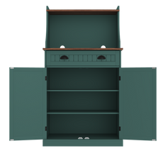 HLR Farmhouse Kitchen Pantry Cabinet with Microwave Stand, 54" Coffee Bar Storage Cabinet, Green