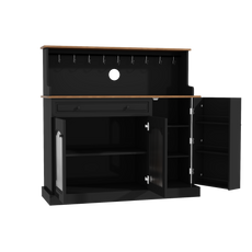CBJCBJ 48“ Modern Wood Kitchen Pantry Cabinet with Coffee Bar, Drawer & Microwave Stand,Black