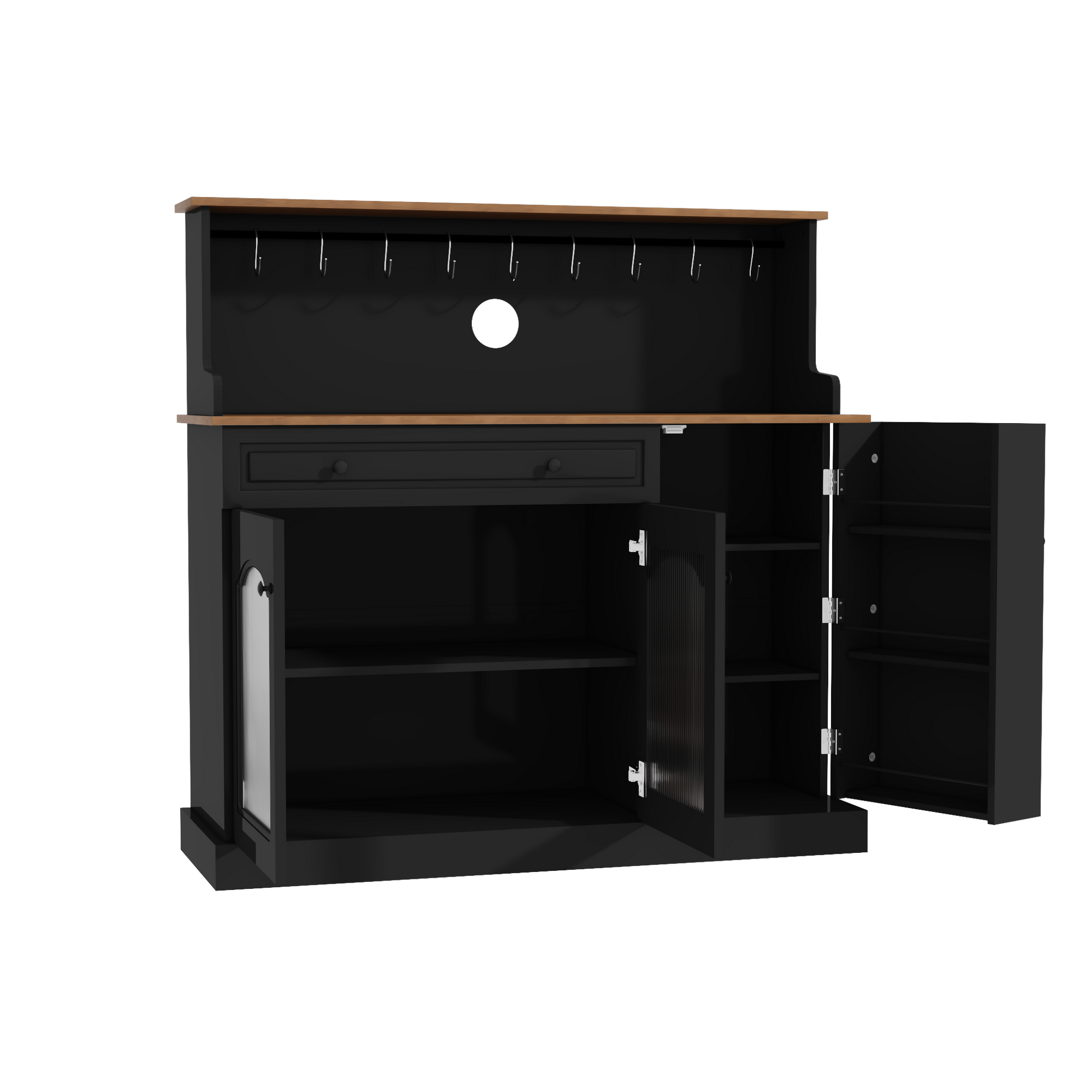 CBJCBJ 48“ Modern Wood Kitchen Pantry Cabinet with Coffee Bar, Drawer & Microwave Stand,Black