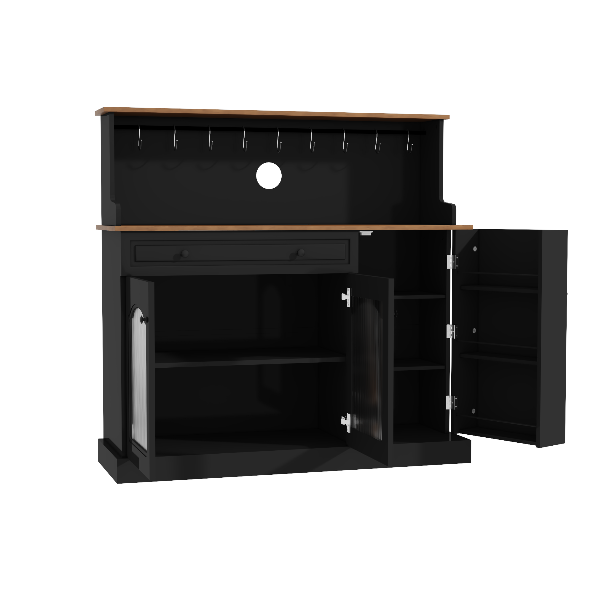 CBJCBJ 48“ Modern Wood Kitchen Pantry Cabinet with Coffee Bar, Drawer & Microwave Stand,Black