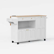 HLR Mid-Century 60" Kitchen Island with Trash Can Storage, Rolling Island Table, White