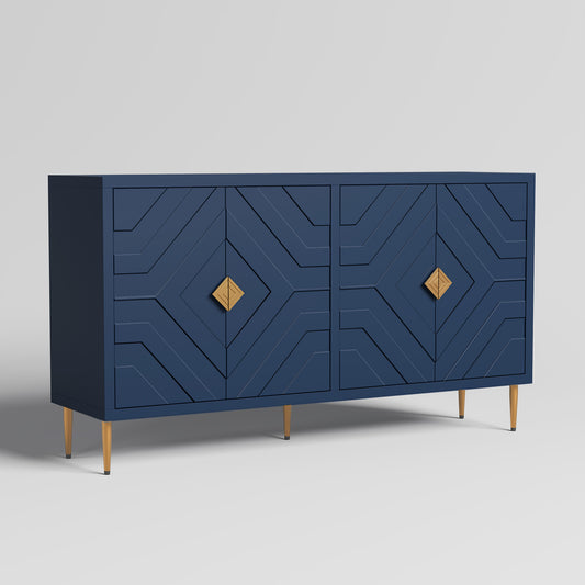 HLR 58" Modern Accent Sideboard Cabinet, 4 Doors, Adjustable Shelves, Fluted Storage Cabinet, Blue