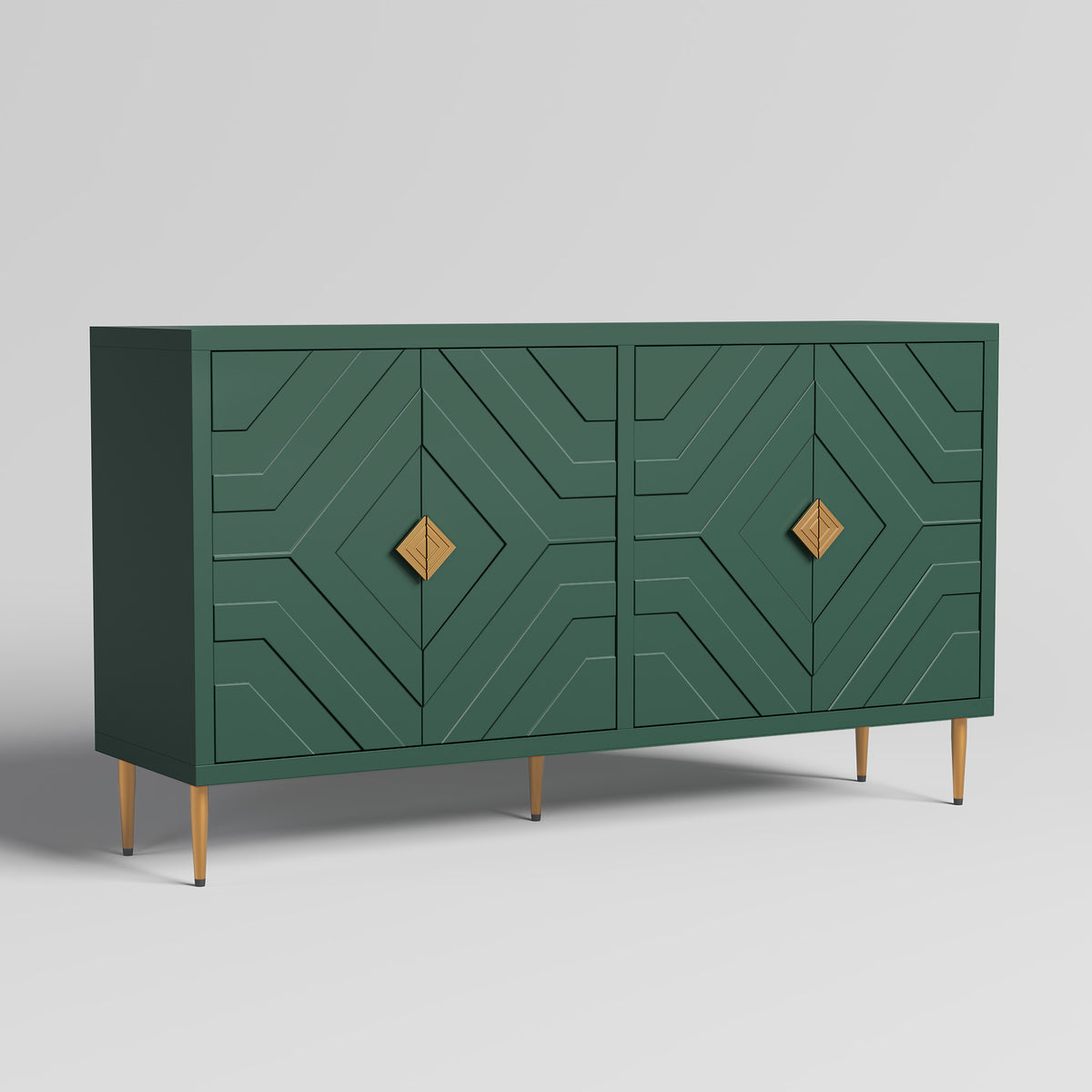 HLR 58" Modern Accent Sideboard Cabinet, 4 Doors, Adjustable Shelves, Fluted Storage Cabinet, Green